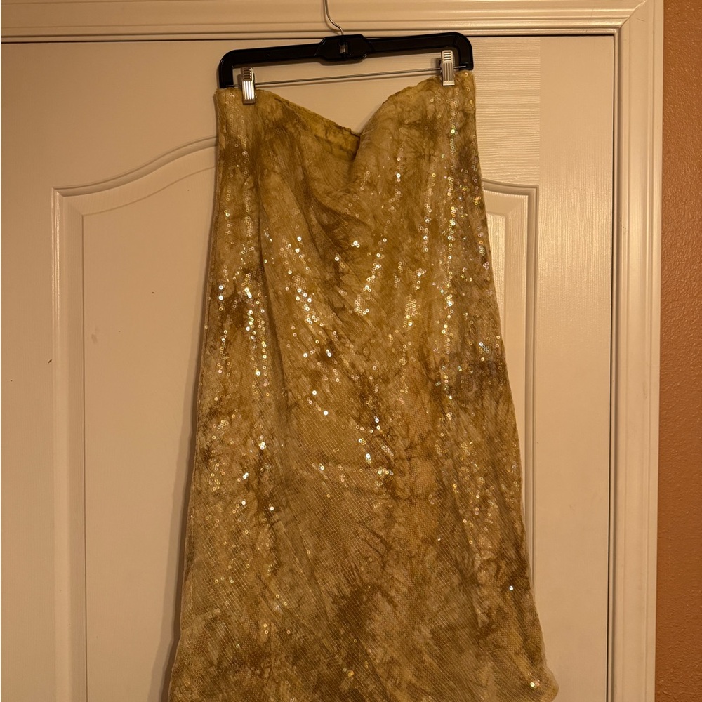 Anthropologie Gold Sequin Midi Skirt